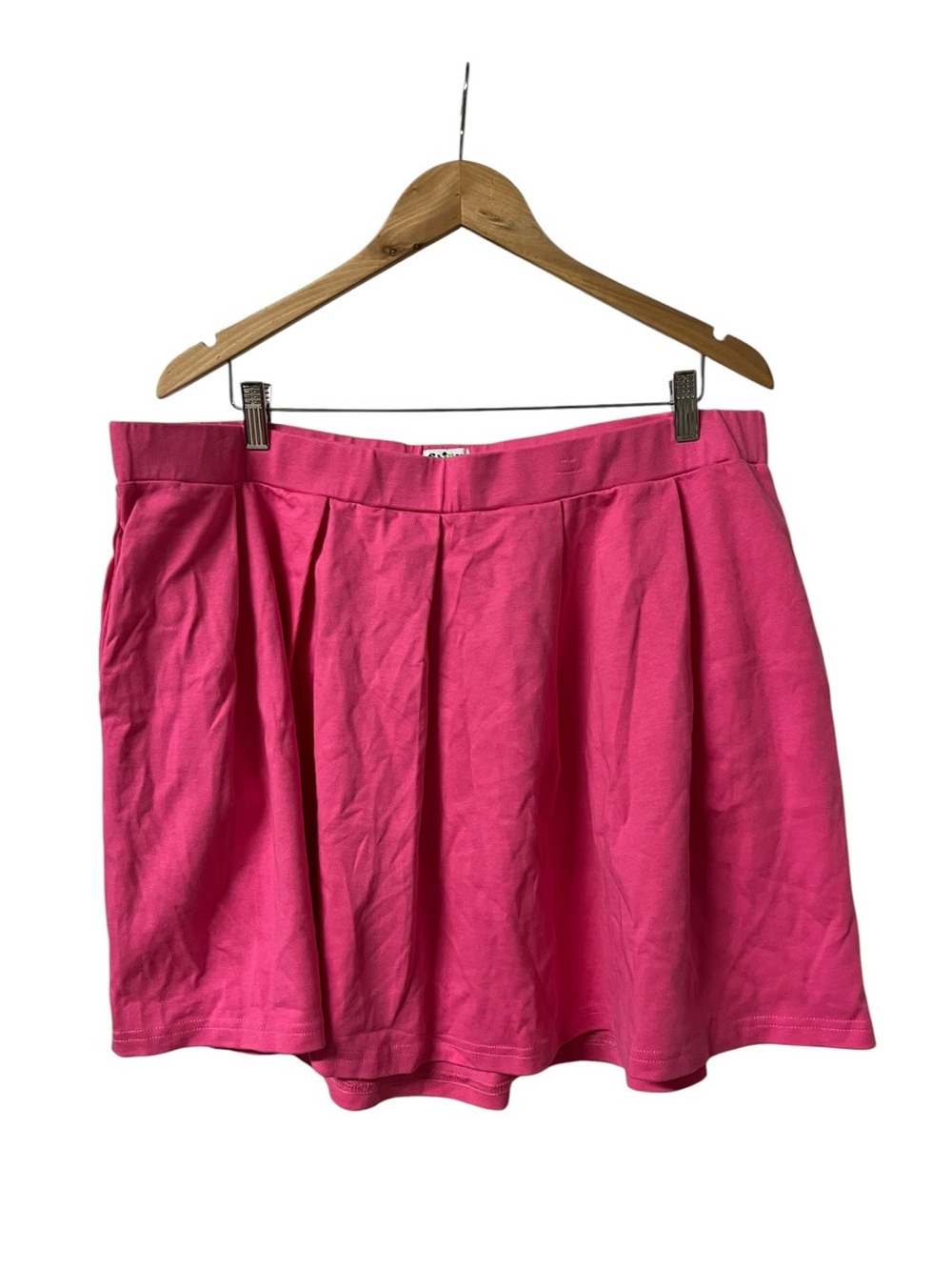 Shiny By Nature Solid Pink Pleated Elastic Waist Mini Skirt 2XL